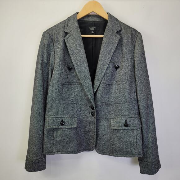 Talbots Blazer Size 12 Wood Blend Tweed Two Button Multiple Pockets Lined Career - Picture 2 of 11
